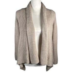 Forever 21 Beige Tan Shawl Neck Open Front Ribbed Knit Long Sleeve Cardigan S